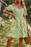 Fora do Ombro Preto Floral Vestido de Verão