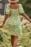 Fora do Ombro Preto Floral Vestido de Verão