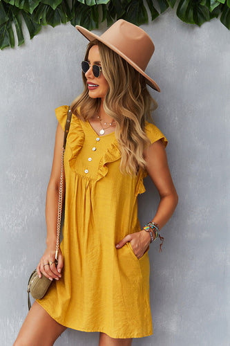 Amarelo Boho Vestido de Verão Com Babados