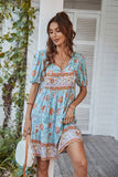 Azul Vestido de Verão Boho Gola em V