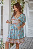 Azul Vestido de Verão Boho Gola em V