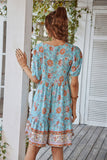 Azul Vestido de Verão Boho Gola em V