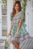 Azul Vestido de Verão Boho Gola em V