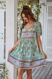 Azul Vestido de Verão Boho Gola em V