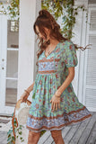 Azul Vestido de Verão Boho Gola em V