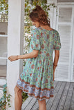 Azul Vestido de Verão Boho Gola em V