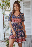 Azul Vestido de Verão Boho Gola em V