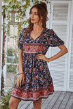 Azul Vestido de Verão Boho Gola em V