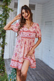 Azul Vestido de Verão Boho Gola em V