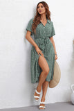 Verde Gola em V Mangas Curtas Vestido de Verão