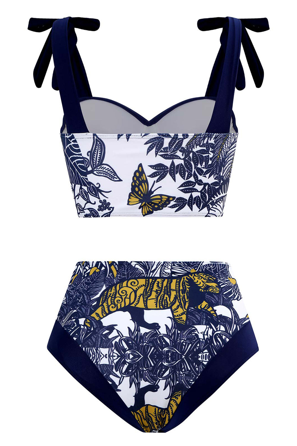 Cintura Alta Azul Escuro 3 Peças Fato de Banho Com Vestido de Praia