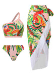 Laranja 3 Peças Bikini Vestido de Praia Com Tassel