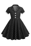 Preto Vintage Pontos de Polka Vestido de Menina