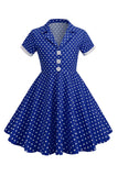 Preto Vintage Pontos de Polka Vestido de Menina