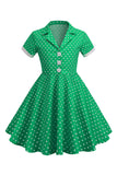 Preto Vintage Pontos de Polka Vestido de Menina