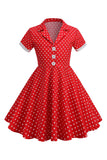 Preto Vintage Pontos de Polka Vestido de Menina
