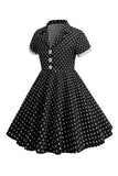 Preto Vintage Pontos de Polka Vestido de Menina