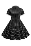 Preto Vintage Pontos de Polka Vestido de Menina