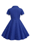 Preto Vintage Pontos de Polka Vestido de Menina