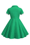 Preto Vintage Pontos de Polka Vestido de Menina