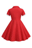 Preto Vintage Pontos de Polka Vestido de Menina