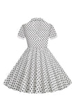 Preto Vintage Pontos de Polka Vestido de Menina