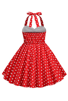 Vermelho Halter Pontos de Polka 1950s Vestido de Menina