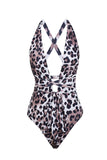 Uma Peça Leopard Estampado Castanho Fato de Banho com Saia de Praia