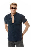 Casual Camisa Mangas Curtas Verão Preto