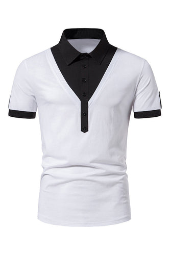 Patchwork Slim Fit Camisa Polo Masculina
