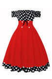 Fora do Ombro Pontos de Polka 1950s Vestido
