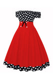 Fora do Ombro Pontos de Polka 1950s Vestido
