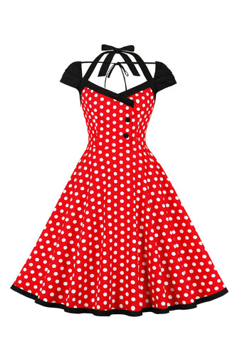 Vermelho Pontos de Polka Halter 1950s Vestido