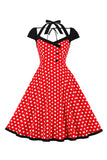 Vermelho Pontos de Polka Halter 1950s Vestido