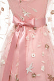 A Line Pescoço Quadrado Rosa 1950s Vestido Com Meias Mangas