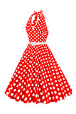 Halter Pontos de Polka 1950s Vestido Vermelho