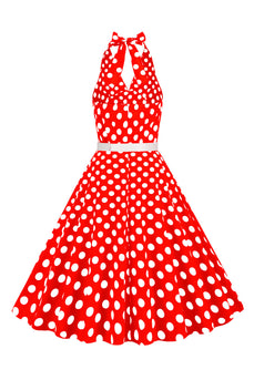 Halter Pontos de Polka 1950s Vestido Vermelho