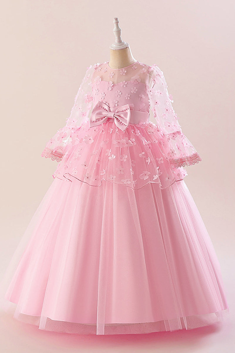 Carregar imagem no visualizador da galeria, Vestido de festa rosa Tulle Girl com Appliques