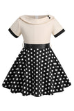 Bateau Pescoço Polka Dots Branco Vintage Vestidos De Menina