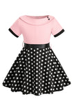 Bateau Pescoço Polka Dots Branco Vintage Vestidos De Menina