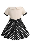 Bateau Pescoço Polka Dots Branco Vintage Vestidos De Menina