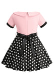 Bateau Pescoço Polka Dots Branco Vintage Vestidos De Menina