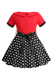 Bateau Pescoço Polka Dots Branco Vintage Vestidos De Menina