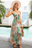Folhas Verde Estampado Vestido Boho