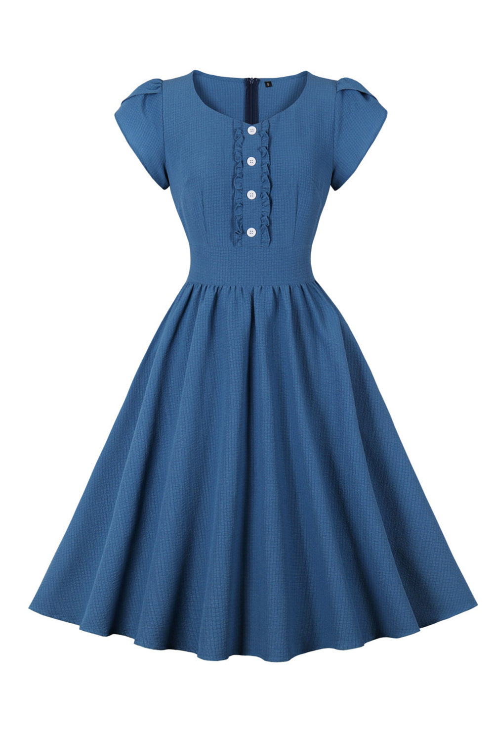 Azul Xadrez Vestido dos anos 1950 Com Babado