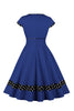 Carregar imagem no visualizador da galeria, Azul Escuro V Pescoço Pontos de Polka 1950s Vestido