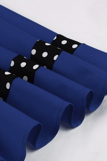 Azul Escuro V Pescoço Pontos de Polka 1950s Vestido