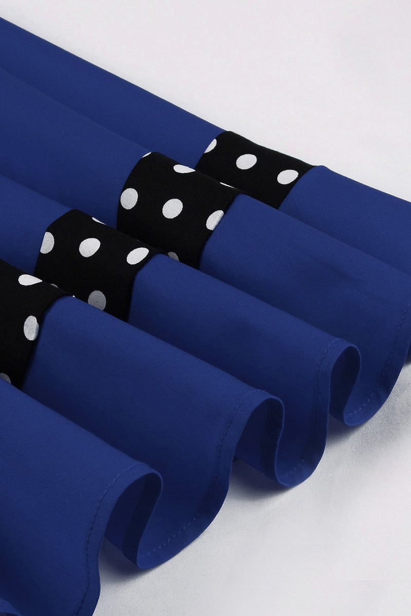 Carregar imagem no visualizador da galeria, Azul Escuro V Pescoço Pontos de Polka 1950s Vestido