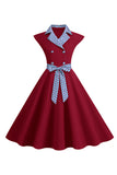 Preto Pontos de Polka Vestido dos anos 1950 com laço