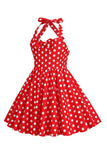 Halter Red Vintage Polka Dot 50's Meninas Vestido com Arco